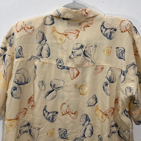VTG Richard & Jones Button up Shirt 100% Silk Short Sleeve Seashells Yellow M - Picture 4 of 11